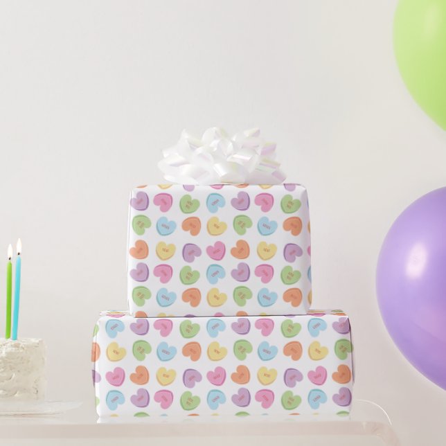 Färgfyllda Valentine Candy Hearts Pappra Underlägg Presentpapper (Festgåvor)