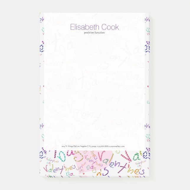 Färgfyllda Valentineser Hjärter och Text Mönster Post-it Block (Framsida)