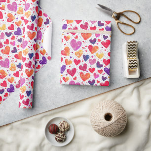 Färgfyllda vattenfärghearts Mönster Presentpapper