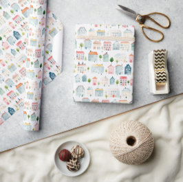Färgfyllda vattenfärgshus presentpapper