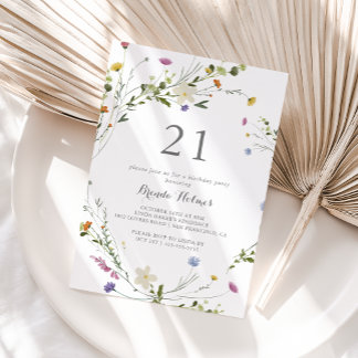 Färgfyllda Vilder Blommor 21:a födelsedagen Party Inbjudningar