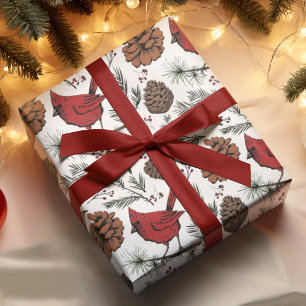 Färgfyllda vinterfärgade röda kardinal och Gräs-ko Presentpapper
