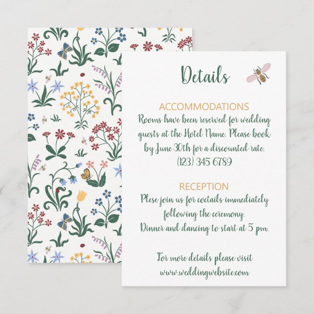 Färgfyllda Whimsique Flowers Bröllop Tilläggskort (Fram/baksida)