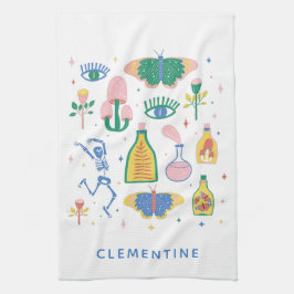 Färgfyllda Witchy Magic Potions Personlig Namn Kökshandduk