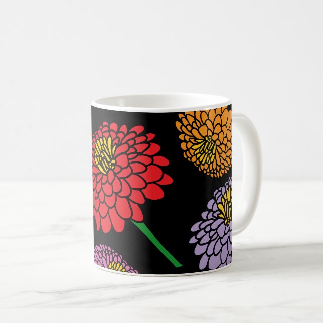 Färgfyllda zinnia-blommor anpassningsbar favoritka kaffemugg (Framsida höger)