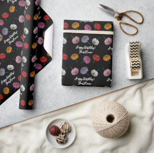 Färgfyllda zinnia-blommor teckning anpassningsbar presentpapper