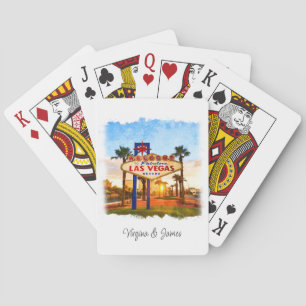 Färgfyllnad i vattenfärg Las Vegas Sign Bröllop Casinokort