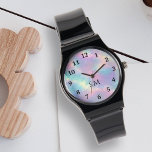 Färgfyllnad vattenfärg Faux holografisk opal sten Armbandsur<br><div class="desc">Öka Stil med den här färgstarka vattenfärgen Faux HoloGrapal Opal Stone Watch! Den här klockan är både funktionsduglig och modern och har en mätande opalinspirerad vattenfärg struktur i mitten. Svarta typografienummer omringar designen, medan initialer eller monogrammet kan vara personlig i elegantens svarta skript under händerna. En perfekt är en viktig...</div>