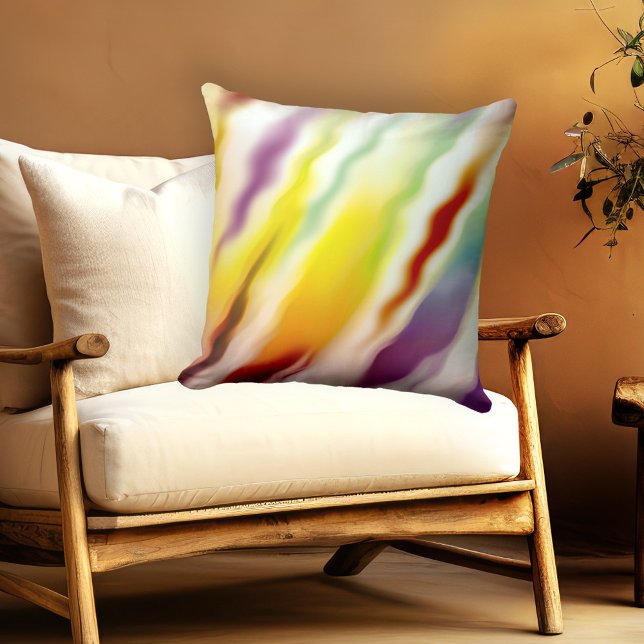 Färgfyllning av Kreativet Flow Abstrakt Mönster Pi Kudde (Modern design pillow featuring a playful colorful abstract flow painting.)