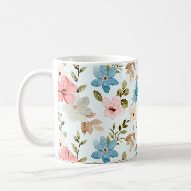 Färgfyllning av vattenfärg Wildblommor Mönster Kaffemugg (Vänster)