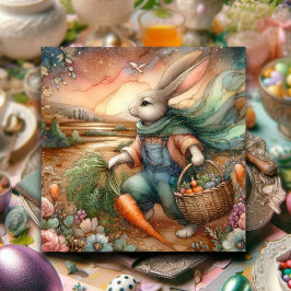 Färgfyllning av vattenfärgen Rabbit Carrot Harvest Julkort