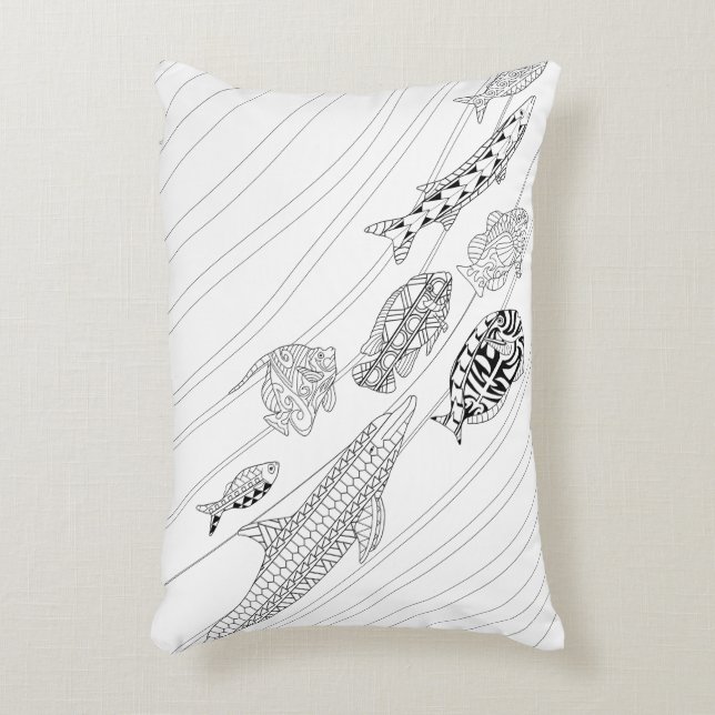 Färgfyllning av Vuxen vid fiskskola Prydnadskudde (Framsidan(Vertikal))