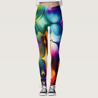 Färgfyllningsblommor Regnbåge Mönster Leggings
