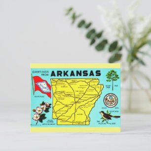 Färgfyllt Arkansas Vintage Karta vykort