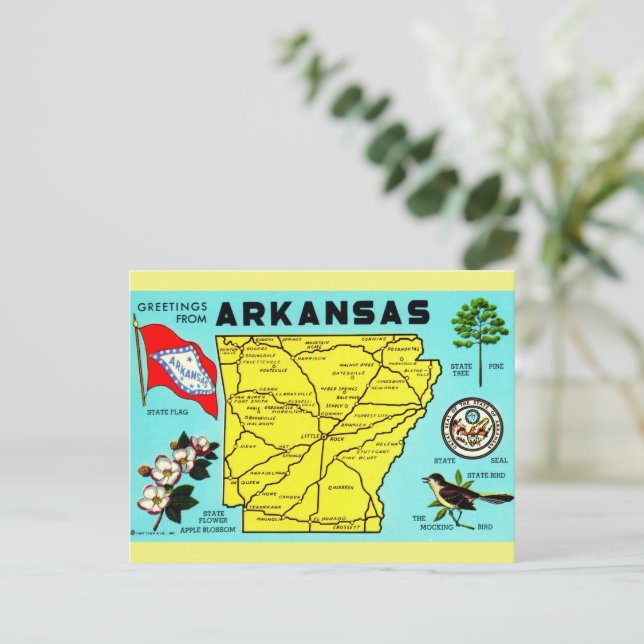 Färgfyllt Arkansas Vintage Karta vykort (Stående Fram)