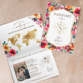 Färgfyllt Blommigt Destinationsbröllop Passport Inbjudan