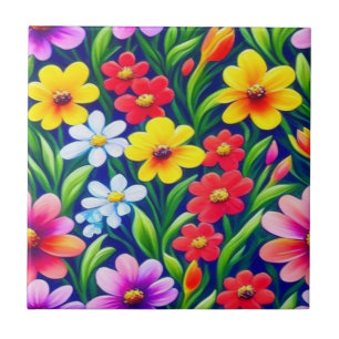 Färgfyllt blommönster kakelplatta
