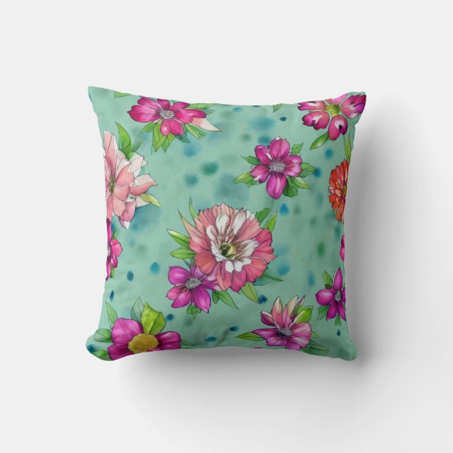 Färgfyllt Blommönster Kudde (Framsida)