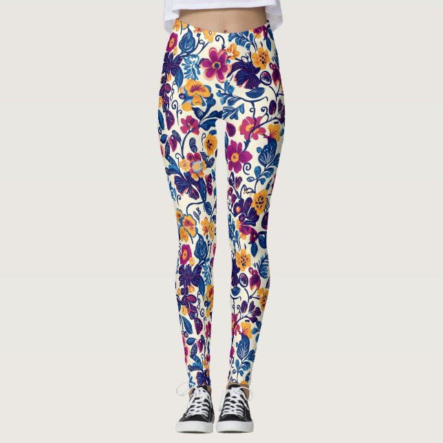 Färgfyllt Blommönster Leggings (Framsida)