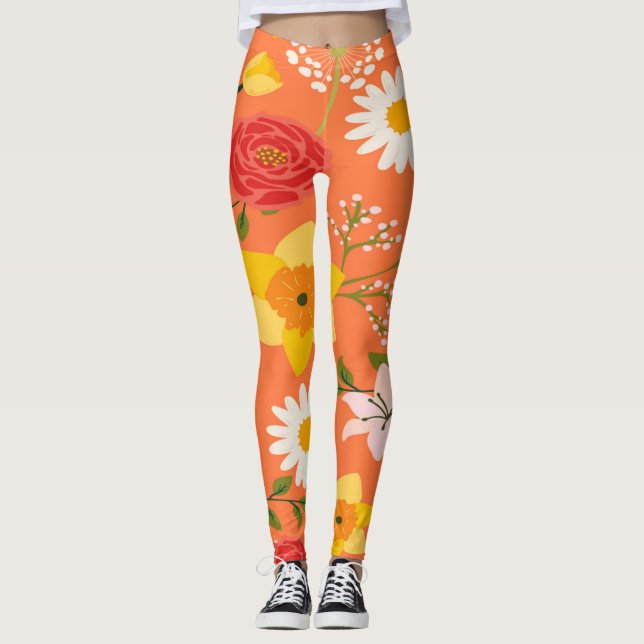 Färgfyllt Blommönster Leggings (Framsida)