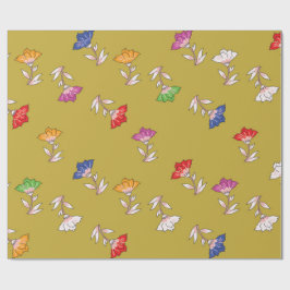 Färgfyllt Blommönster på Guld Wrapping Papper Presentpapper