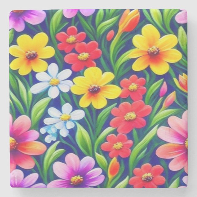 Färgfyllt blommönster stenunderlägg (Framsidan)