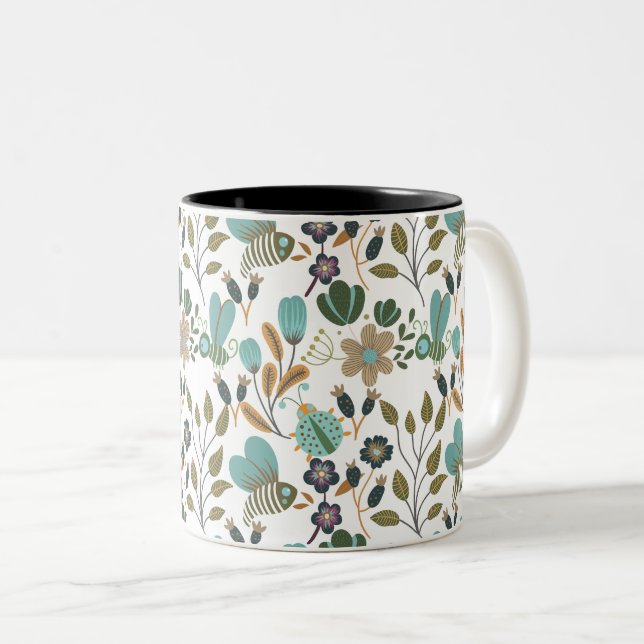 Färgfyllt Blommönster Två-Tonad Mugg (Framsida höger)