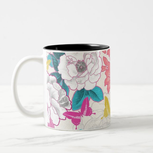 Färgfyllt blommönster Två-Tonad mugg (Vänster)