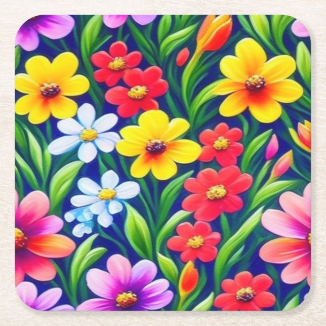 Färgfyllt blommönster underlägg papper kvadrat (Framsidan)