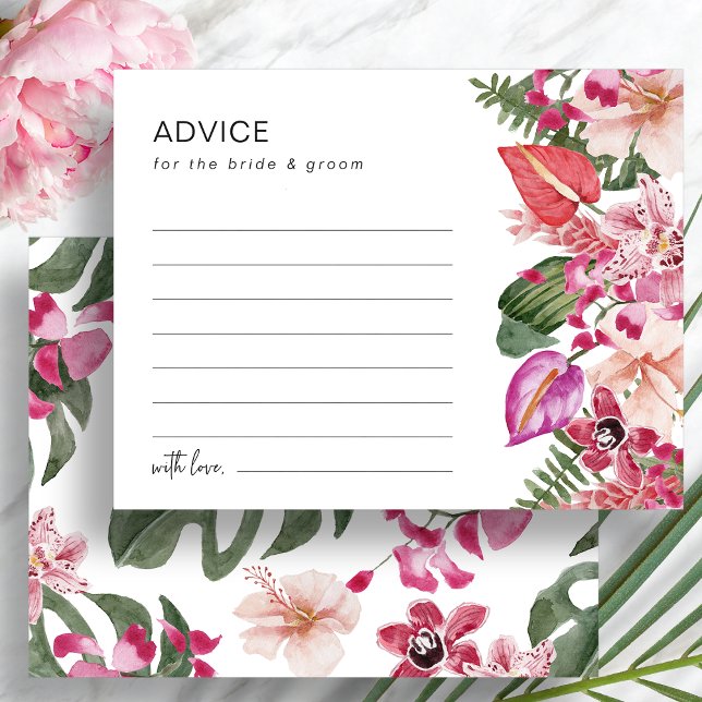 Färgfyllt Bröllop-kort för Tropical Blommigt (Colorful Tropical Floral Wedding Advice Card by Painted Paperie
)