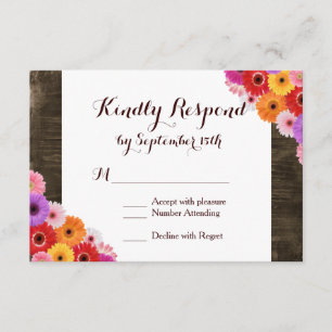Färgfyllt Bröllop OSA av Rustic Barn Wood-Daisy Kort