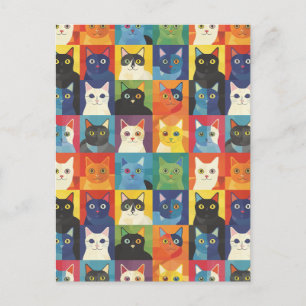 Färgfyllt Cat Collage Art-vykort Vykort