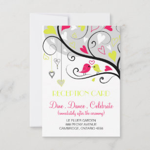 Färgfyllt Cute Lovebird-bröllopskort Inbjudningar