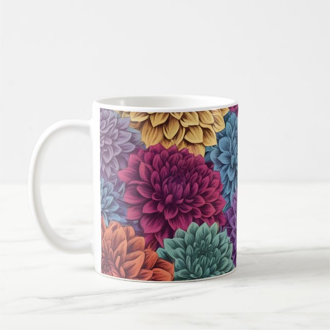 Färgfyllt dahlia-blommönster kaffemugg (Vänster)