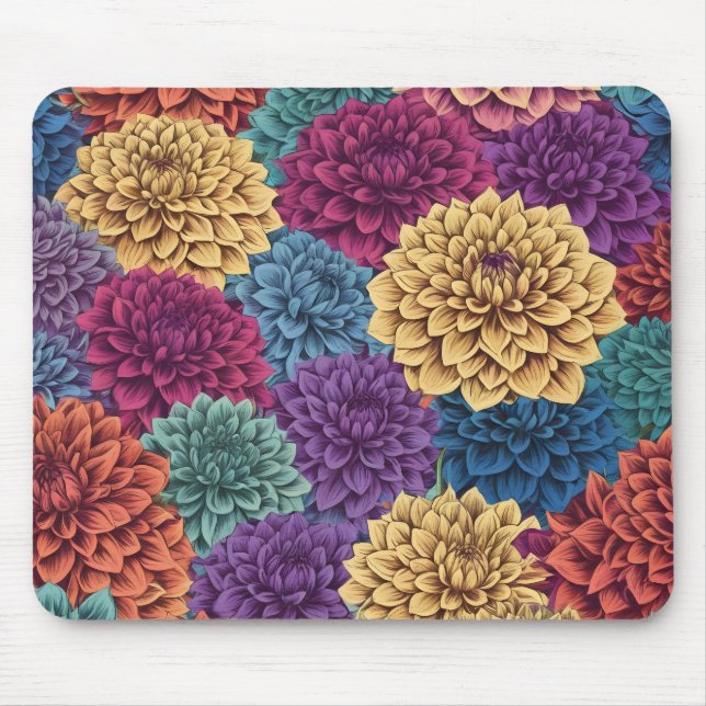 Färgfyllt dahlia-blommönster musmatta (Framsidan)
