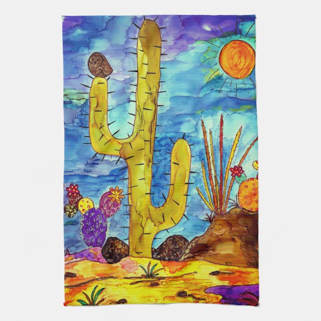 Färgfyllt Desert Cactus Kitchen Towel Kökshandduk (Vertikal)