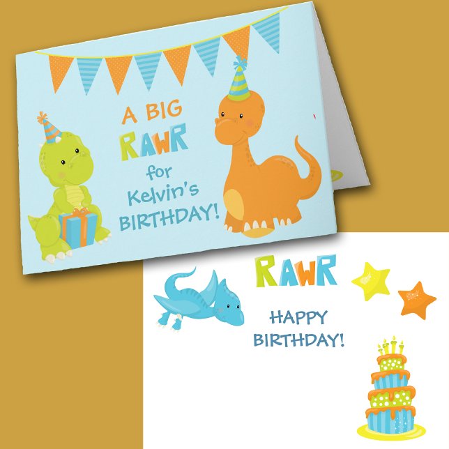 Färgfyllt Dinosaurs Barns födelsedag-kort Helgkort (Skapare uppladdad)