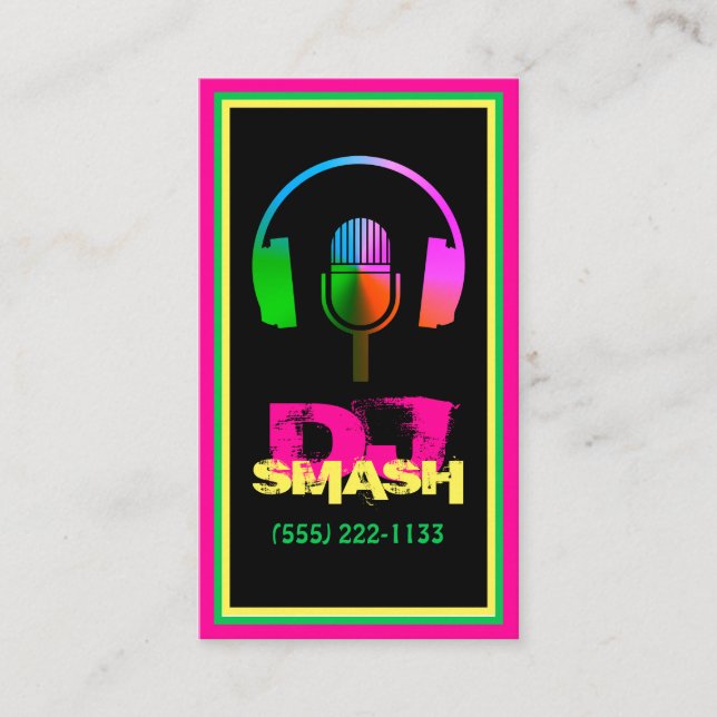 Färgfyllt DJ-musikfilmstudiokort Visitkort (Framsida)