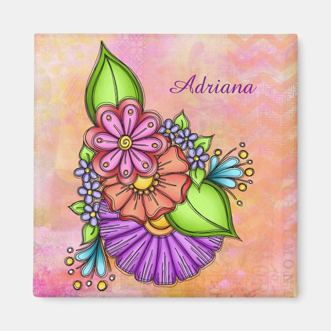 Färgfyllt doodle-blomsterpaket magnet (Framsidan)