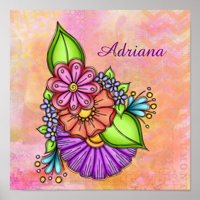 Färgfyllt doodle-blomsterpaket poster (Framsidan)