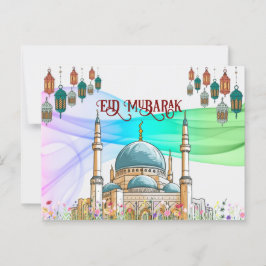 Färgfyllt Eid Mubarak-kort med moské Vykort