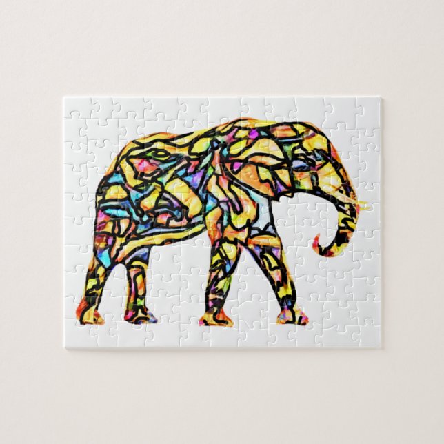 Färgfyllt, fastfärgat glas Elephant Puzzle Pussel (Horisontell)