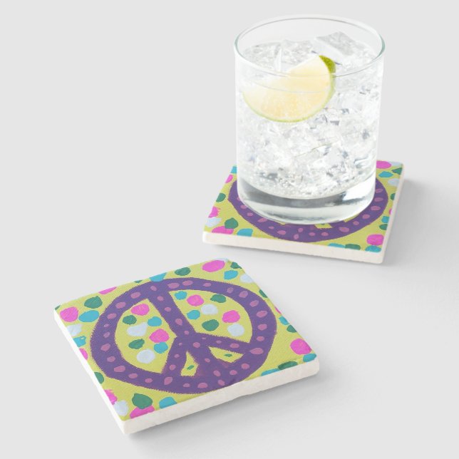 Färgfyllt Fredstecken Stenunderlägg (Sidan)