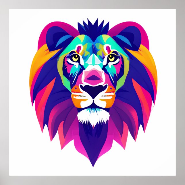 Färgfyllt geometriskt Lejont huvud Poster (Framsidan)