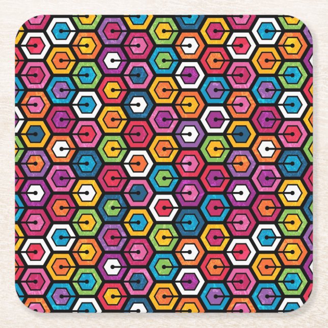 Färgfyllt geometriskt mönster med hexagon underlägg papper kvadrat (Framsidan)
