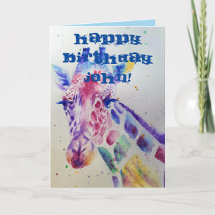 Färgfyllt Giraffe Animal Watercolor Birthday Card Kort