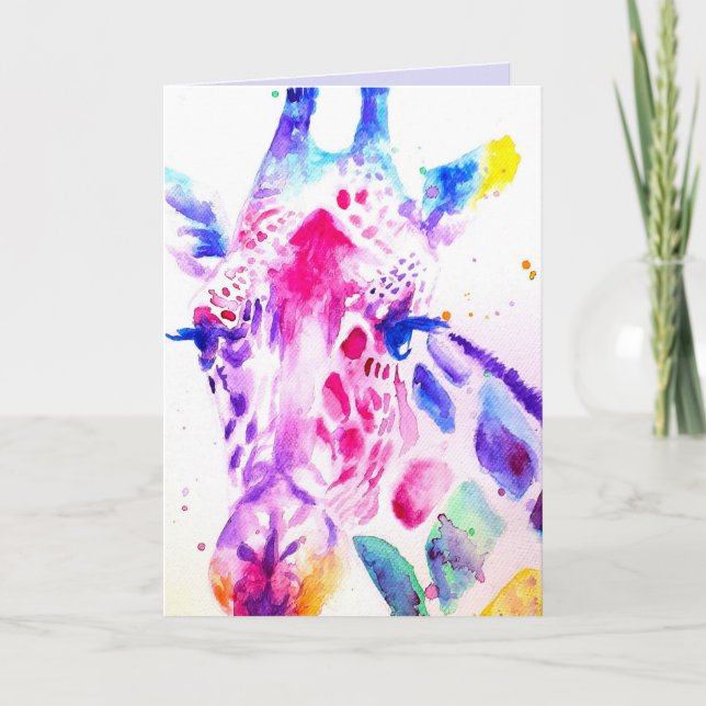 Färgfyllt Giraffe Animal Watercolor Birthday Card Kort (Framsida)