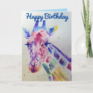 Färgfyllt Giraffe Animal Watercolor Birthday Card Kort