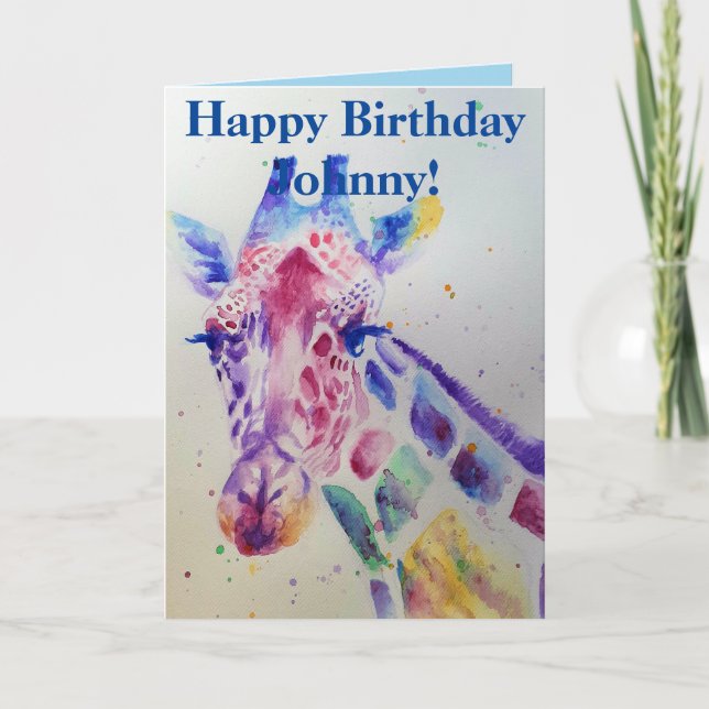 Färgfyllt Giraffe Animal Watercolor Birthday Card Kort (Framsida)