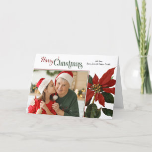Färgfyllt God jul-skript med Poinsettia-foto Helgkort